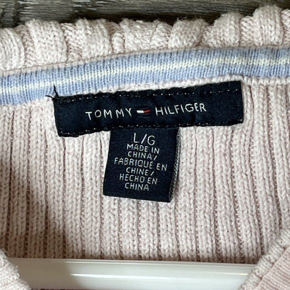 Tommy Hilfiger Hooded Sweater Womens L Knit Pink Pullover Front Pockets Buttons - Picture 6 of 10